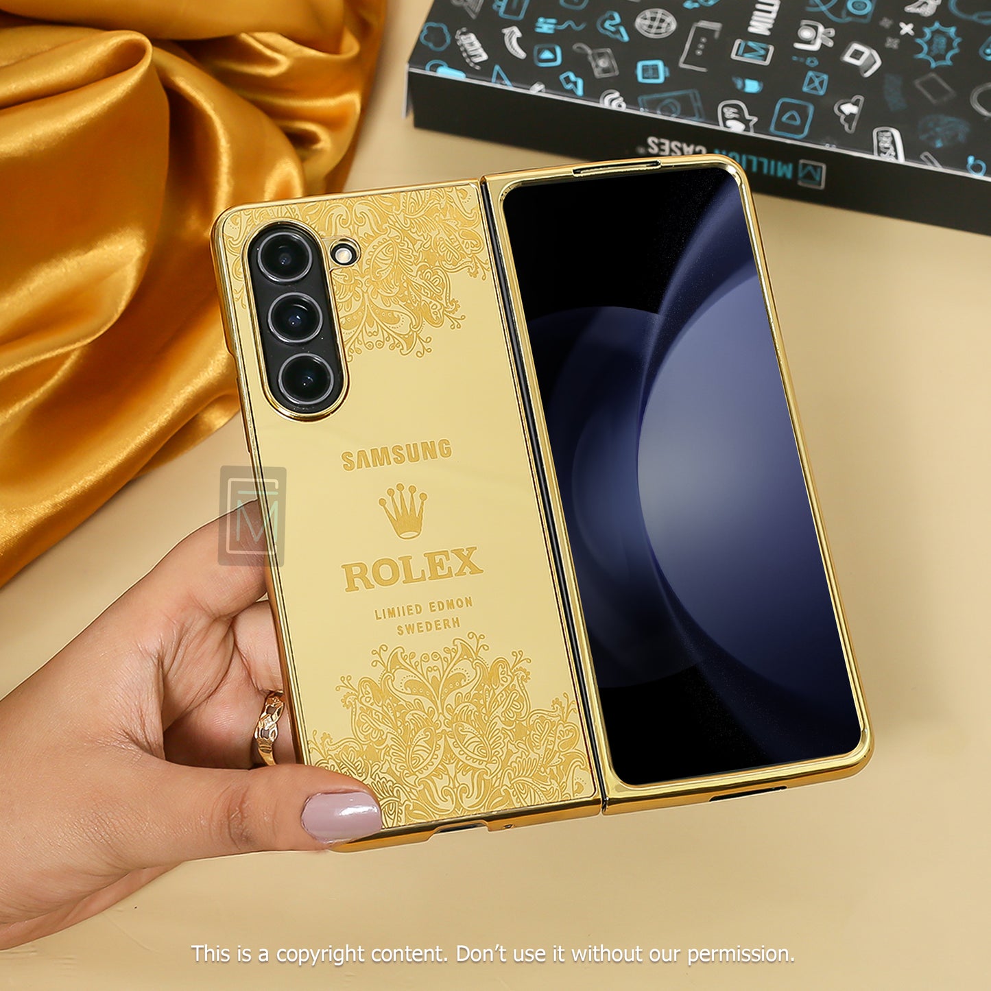 Galaxy Z Fold5 Crafted Gold Luxurious Camera Protective Case