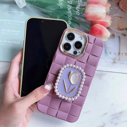 #MK - Chic Square Weave Case With PopSocket- iPhone