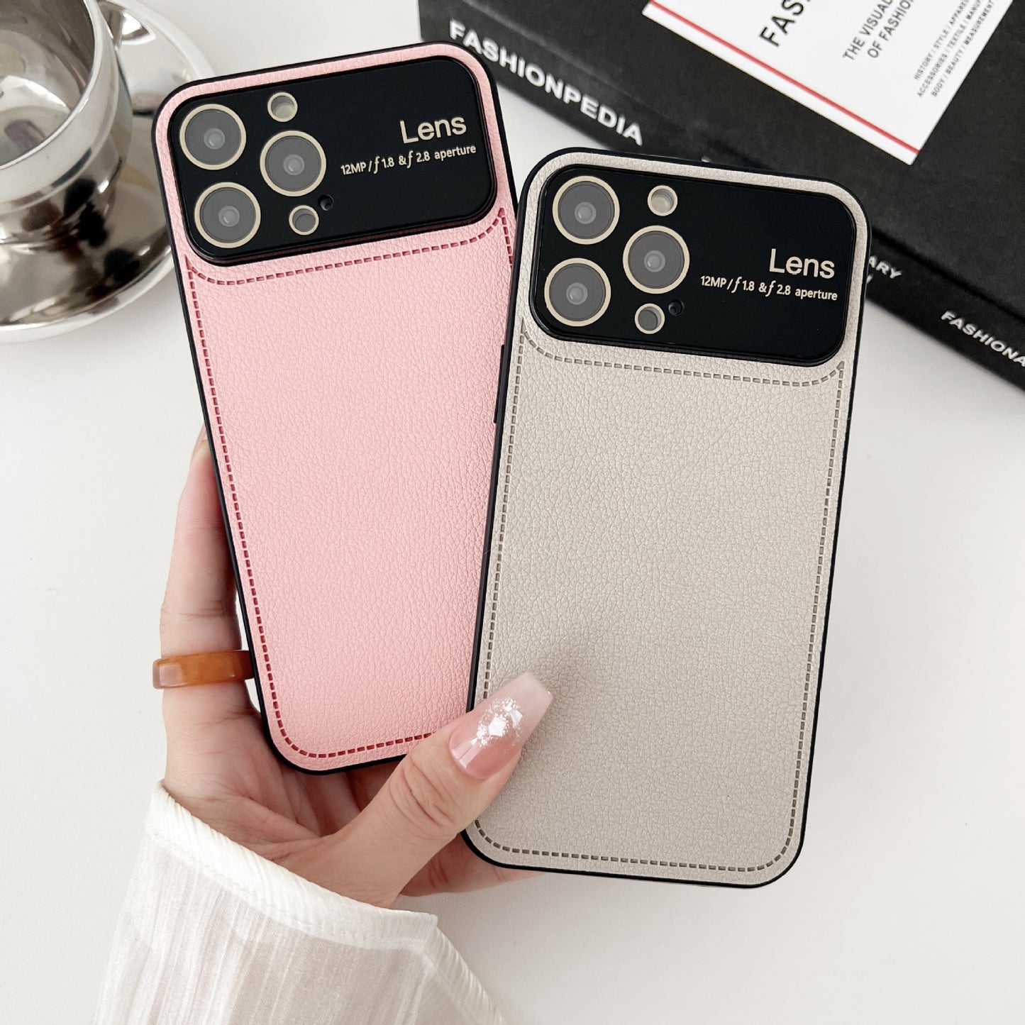 #MK -  Window Lens Protector Leather Case- iPhone