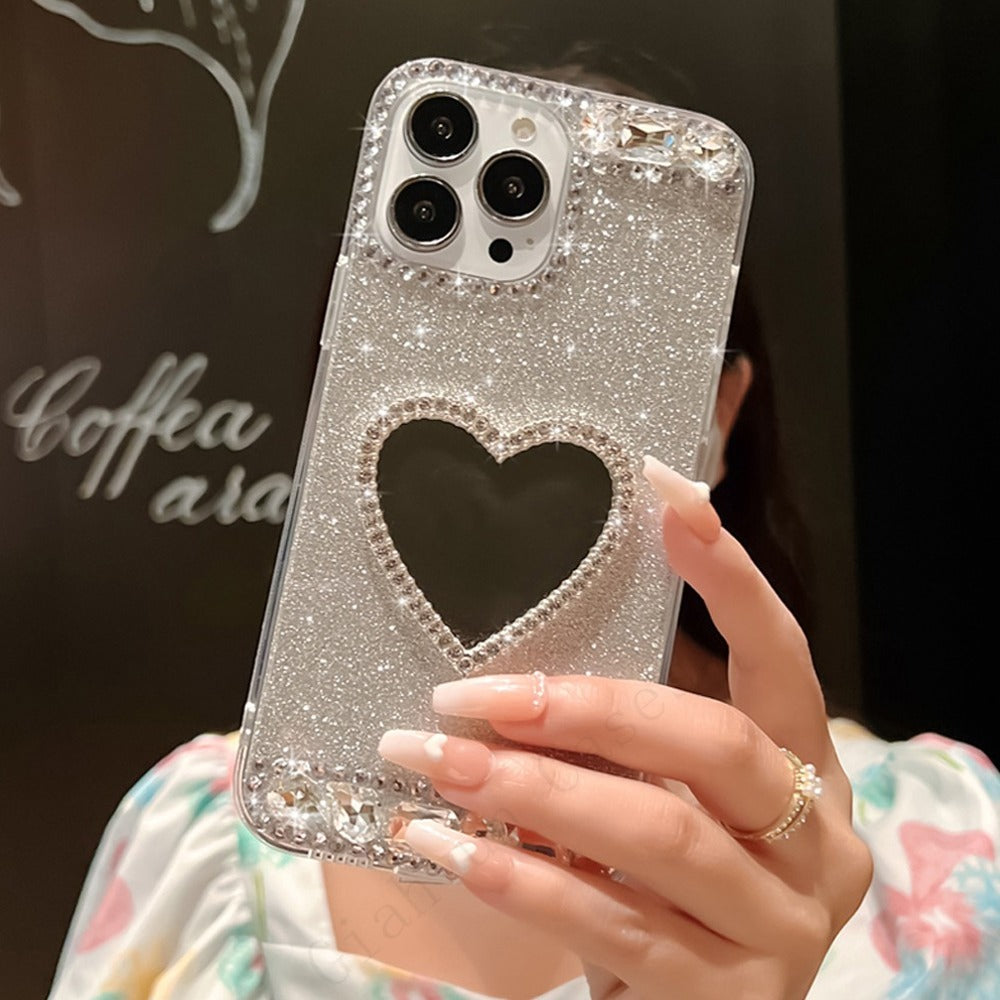 #MK - 3D Bling Diamond Crystal Heart Mirror Case