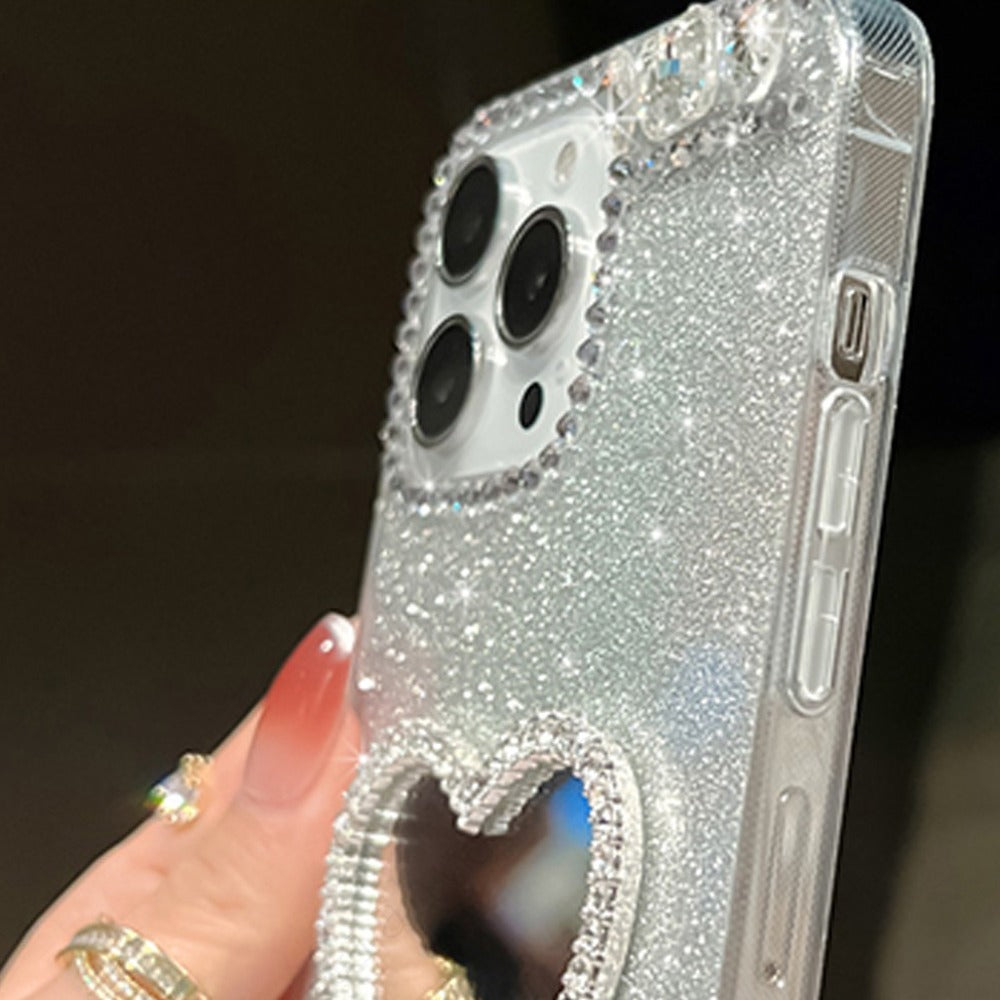 #MK - 3D Bling Diamond Crystal Heart Mirror Case