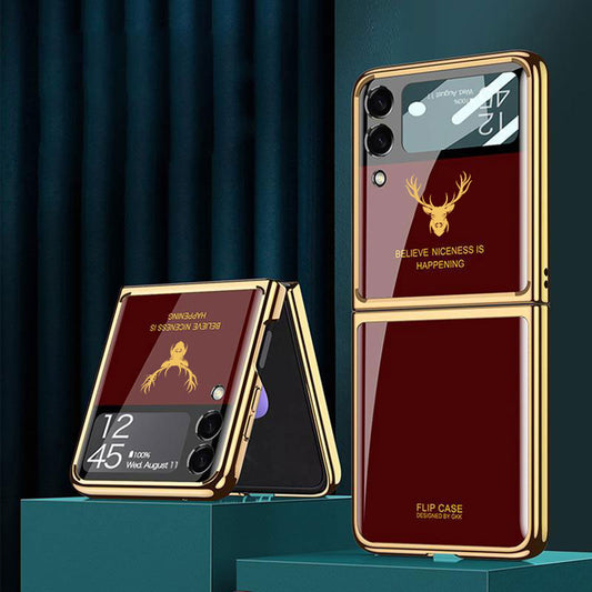 Galaxy Z Flip3 Deer Pattern Inspirational Glass Case