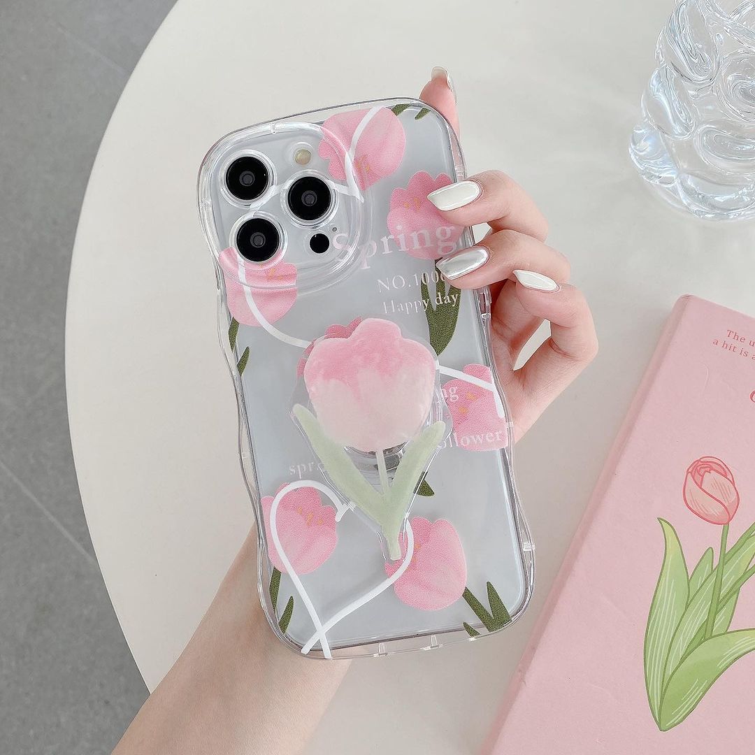 #Mk - Tulip Floral Phone Case With PopSocket - Apple
