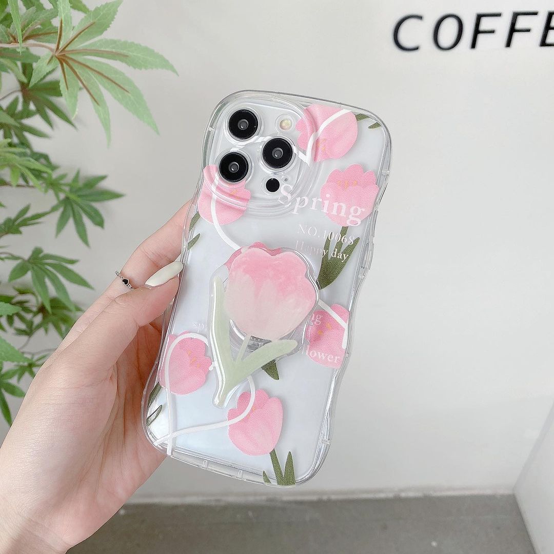 #Mk - Tulip Floral Phone Case With PopSocket - Apple