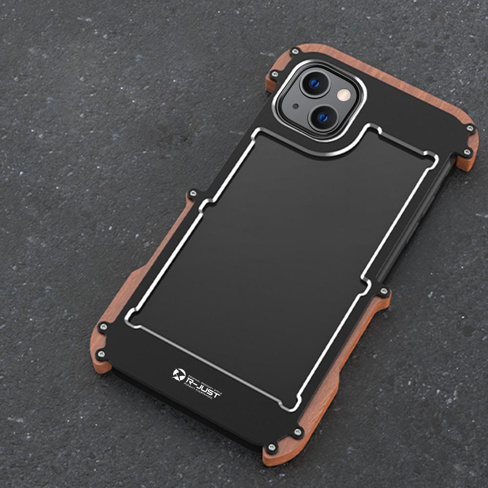iPhone 13 Pro R-Just Aluminium & Natural Wood Anti-shock Bumper Case