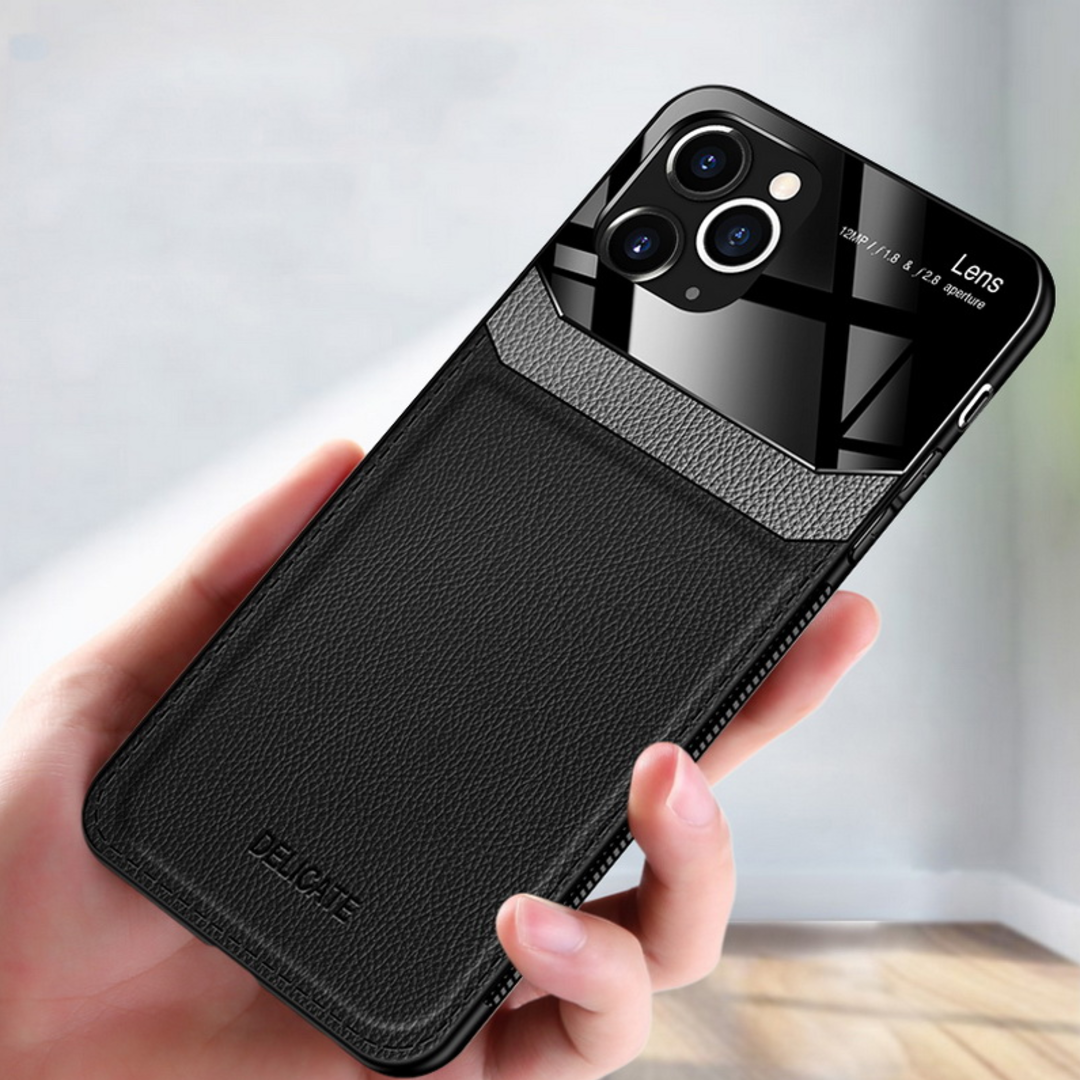 iPhone 11 Series - (3 in 1 Combo) Leather Lens Case + Tempered Glass + Camera Lens Protector