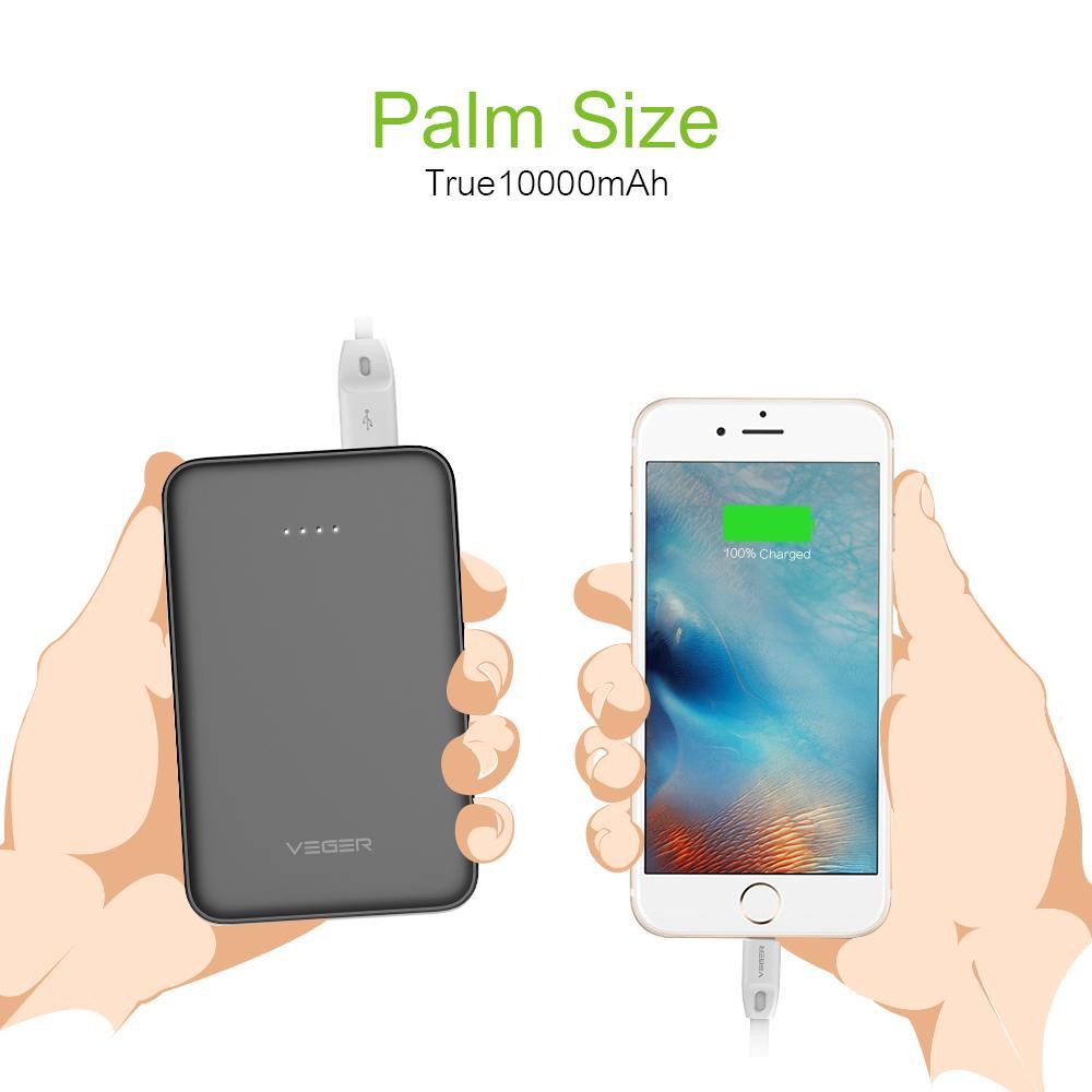 VEGER ® Dual-Port Palm-Size 10000 mAh Power Bank