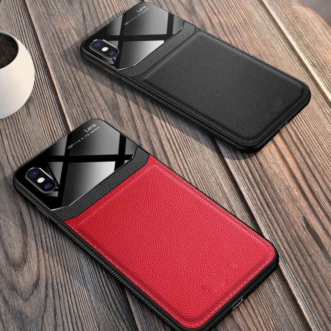 iPhone XS Max Sleek Slim Leather Glass Case