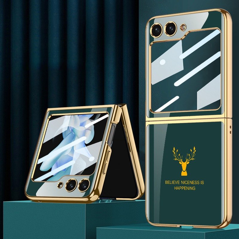Galaxy Z Flip5 Electroplating Deer Print Glass Case