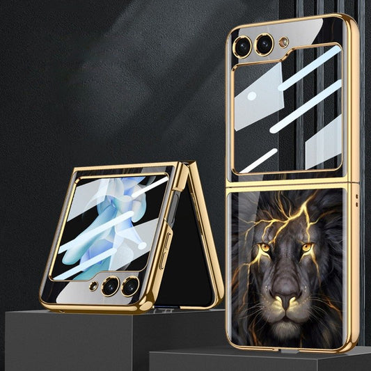 Galaxy Z Flip5 Lion Pattern Glass Case