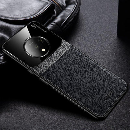OnePlus 7T Sleek Slim Leather Glass Case + Tempered Glass + Earphones