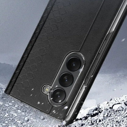 Galaxy Z Fold5 Luxury Lattice Leather Hinge Protection Case