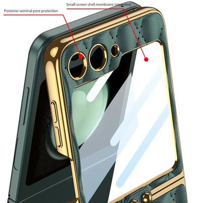 Galaxy Z Flip5 Elegant Leather Ring Support Case