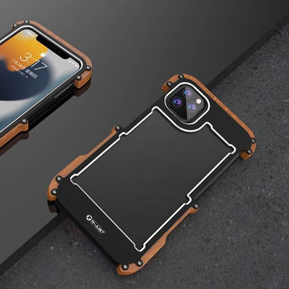 iPhone 13 Pro Max R-Just Aluminium & Natural Wood Anti-shock Bumper Case