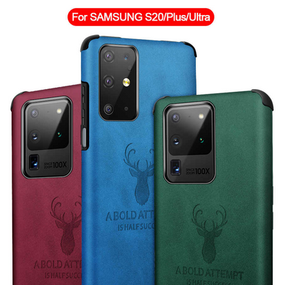 Galaxy S20 Ultra Shockproof Deer Print Leather Textured Case