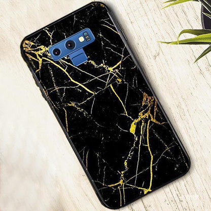 Galaxy Note 9 Gold Dust Texture Marble Glass Case