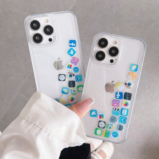 iPhone Series Floating Icons Liquid Gel Shockproof Case