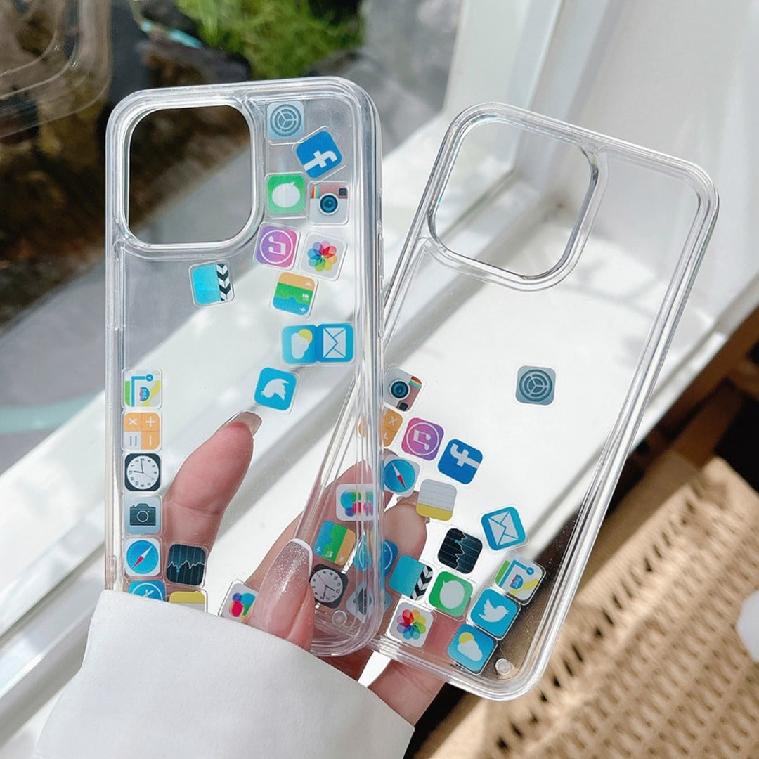 iPhone Series Floating Icons Liquid Gel Shockproof Case