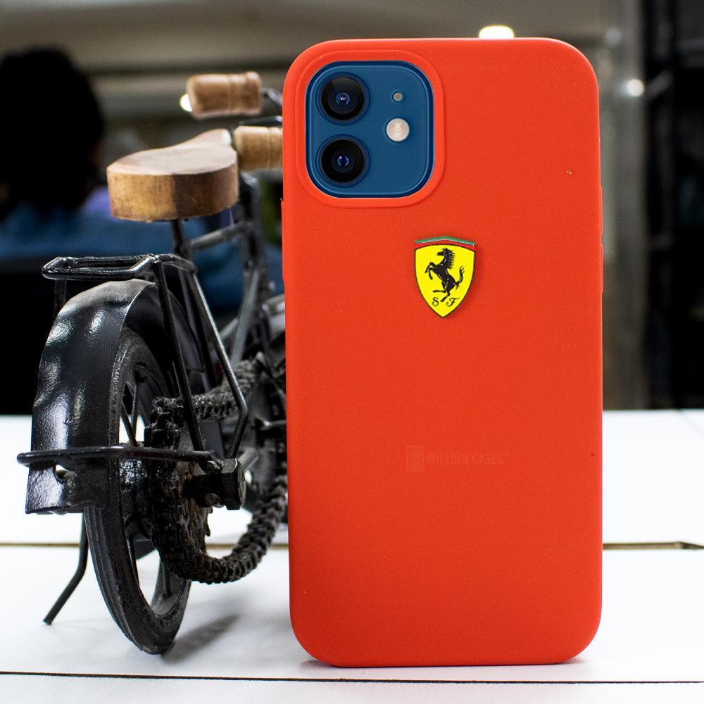 iPhone 12 Mini (3 in 1 Combo)Silicone Ferrari Case + Tempered Glass + Camera Lens Protector