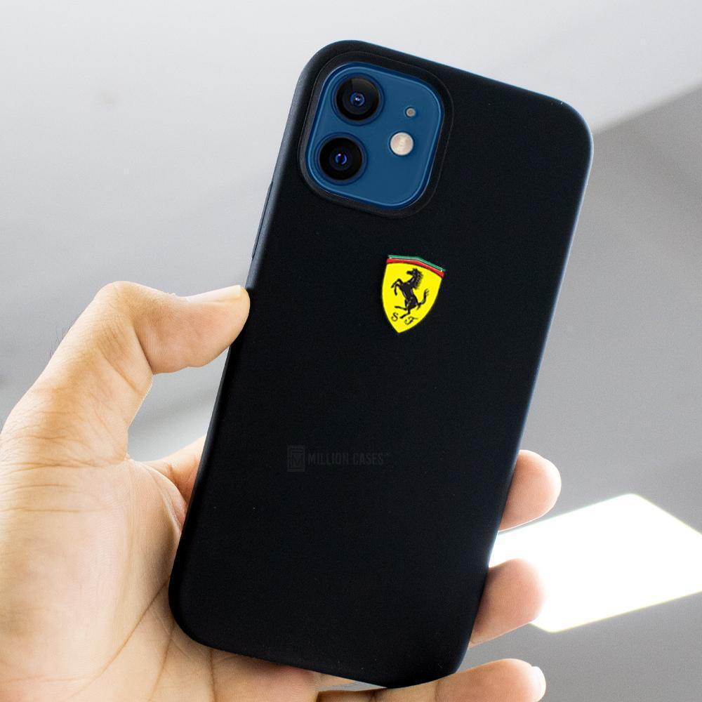 iPhone 12 Mini (3 in 1 Combo)Silicone Ferrari Case + Tempered Glass + Camera Lens Protector