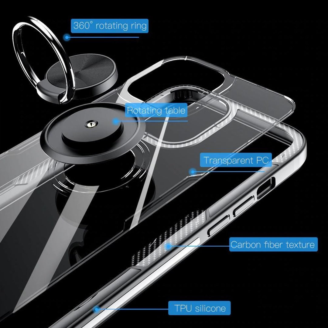 iPhone - Shockproof Transparent Metallic Ring Holder Case
