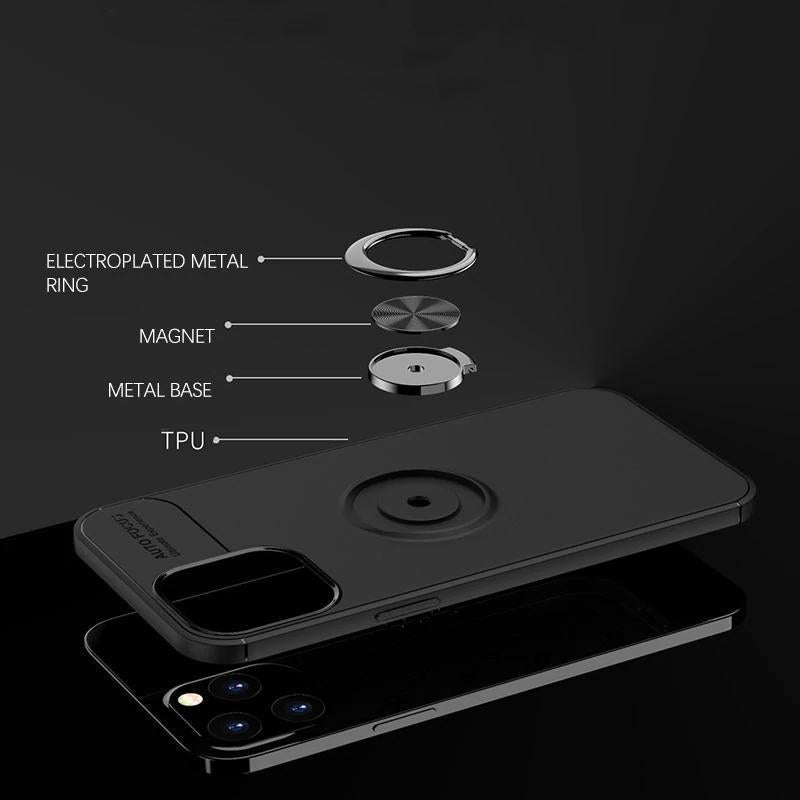 iPhone 12 Series (3 in 1 Combo) Metallic Ring Case + Tempered Glass + Earphones