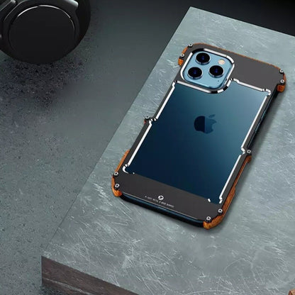 iPhone 12 Pro Max R-Just Aluminium Natural Wood Anti Shock Bumper Case
