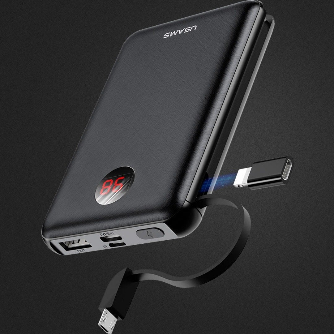 USAMS ® 10000mAh LED Display Mini Powerbank With 3 Way USB Charging