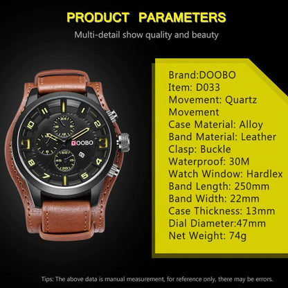 Quartz Analog 3D Dial Leather Watch For Men